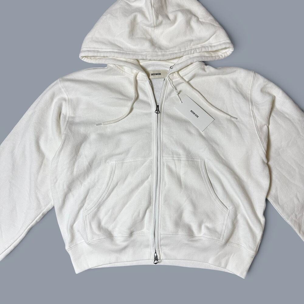 Buck Mason Lantern Interloop Full Zip Hoodie Women Size M White Cropped Boxy NWT